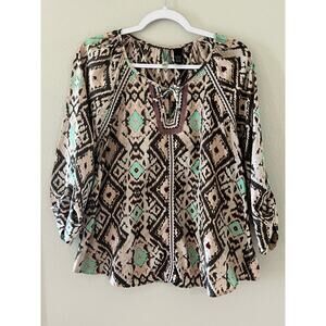 BKE Buckle Women's Multicolor Boho Print Boutique Blouse Size L 3/4 Sleeve